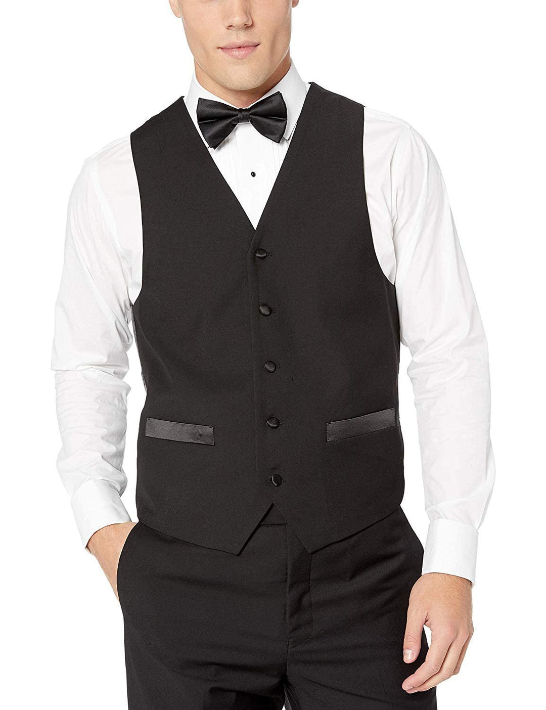 Adam Baker Men's 100% Wool Modern Fit Single Breasted Three Piece Shawl Collar Tuxedo - Black