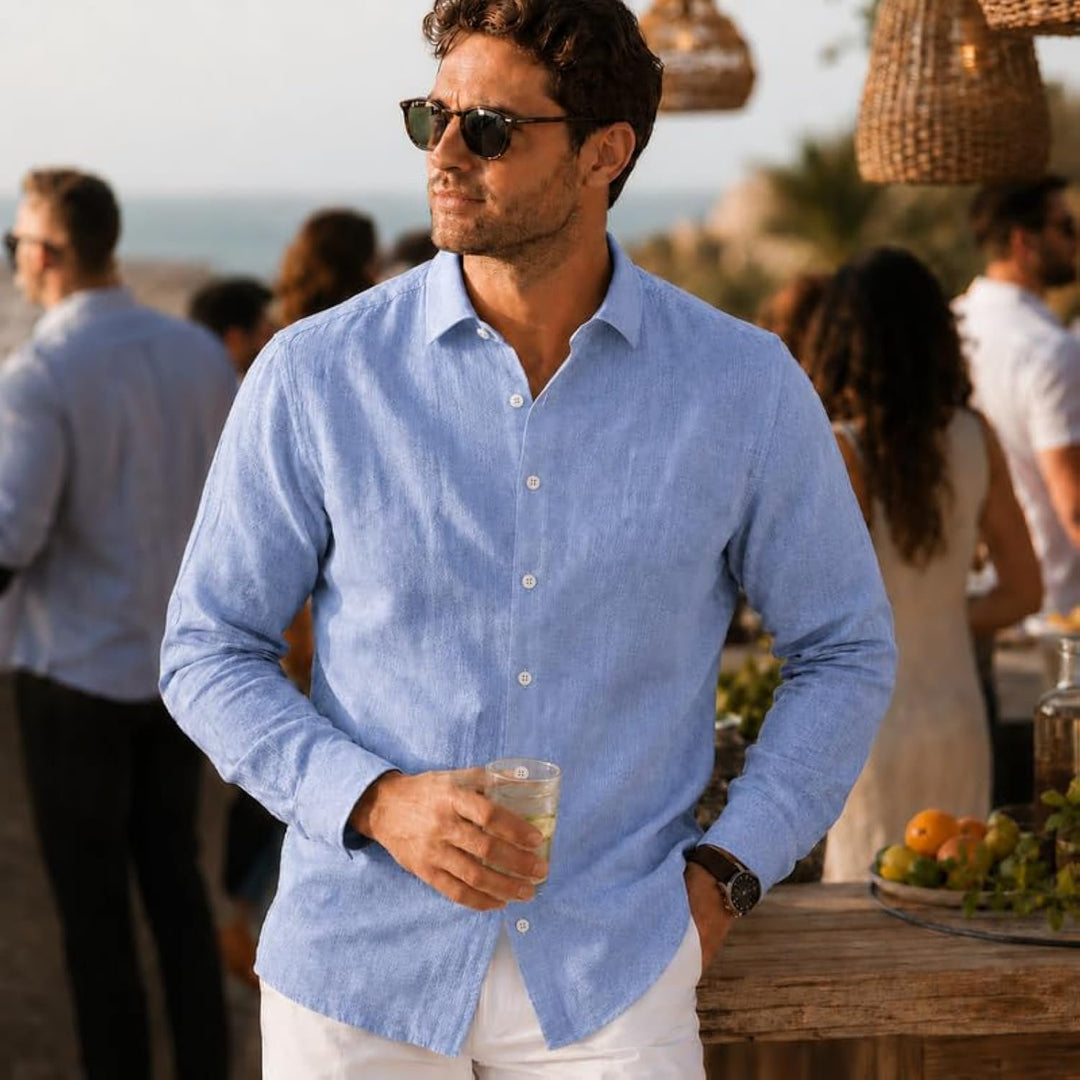 Adam Baker Men's Linen Shirt, Long Sleeve Cotton Linen Casual Shirt, Lightweight Breathable Summer Wedding Vacation Shirt