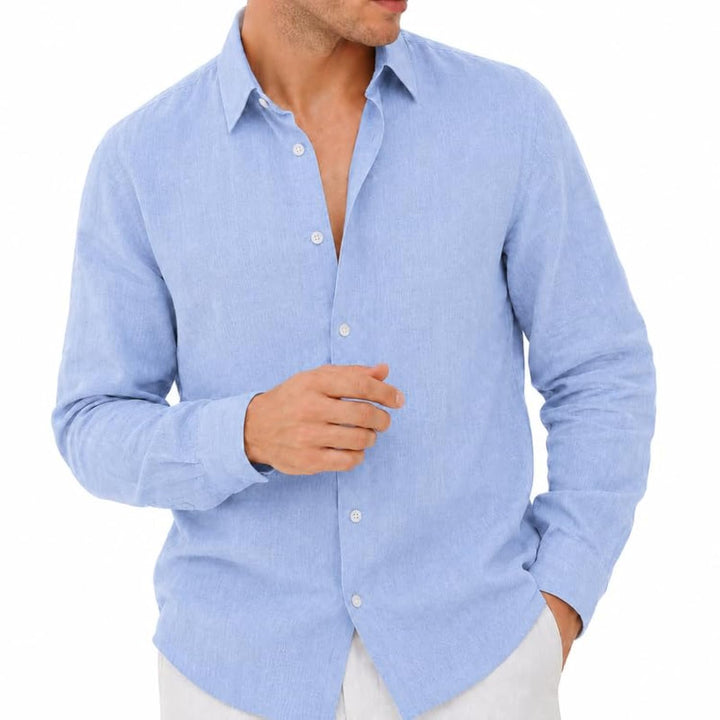 Adam Baker Men's Linen Shirt, Long Sleeve Cotton Linen Casual Shirt, Lightweight Breathable Summer Wedding Vacation Shirt
