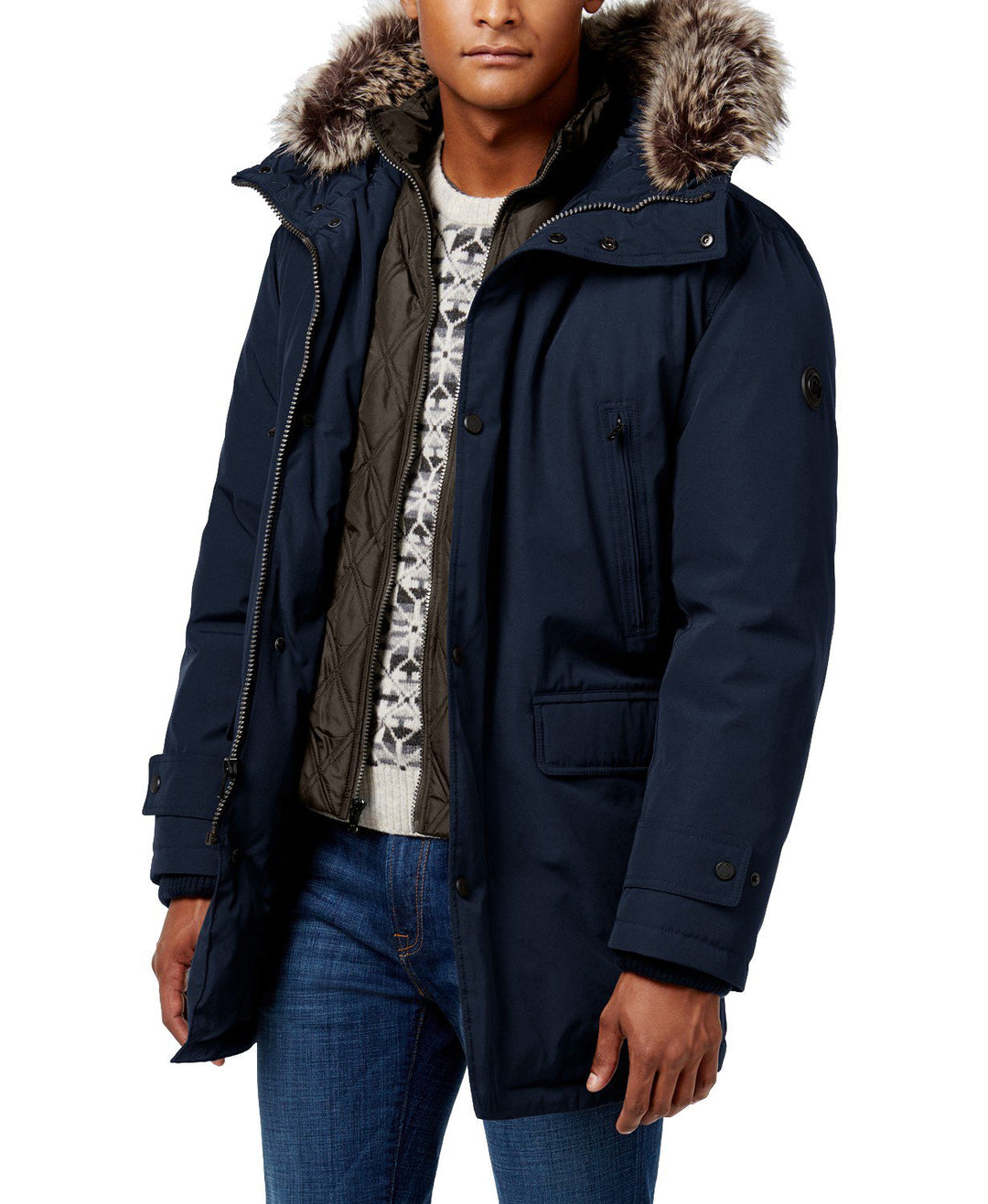 Michael Kors Men's Heavyweight Hooded Snorkel Parka Coat with Bib