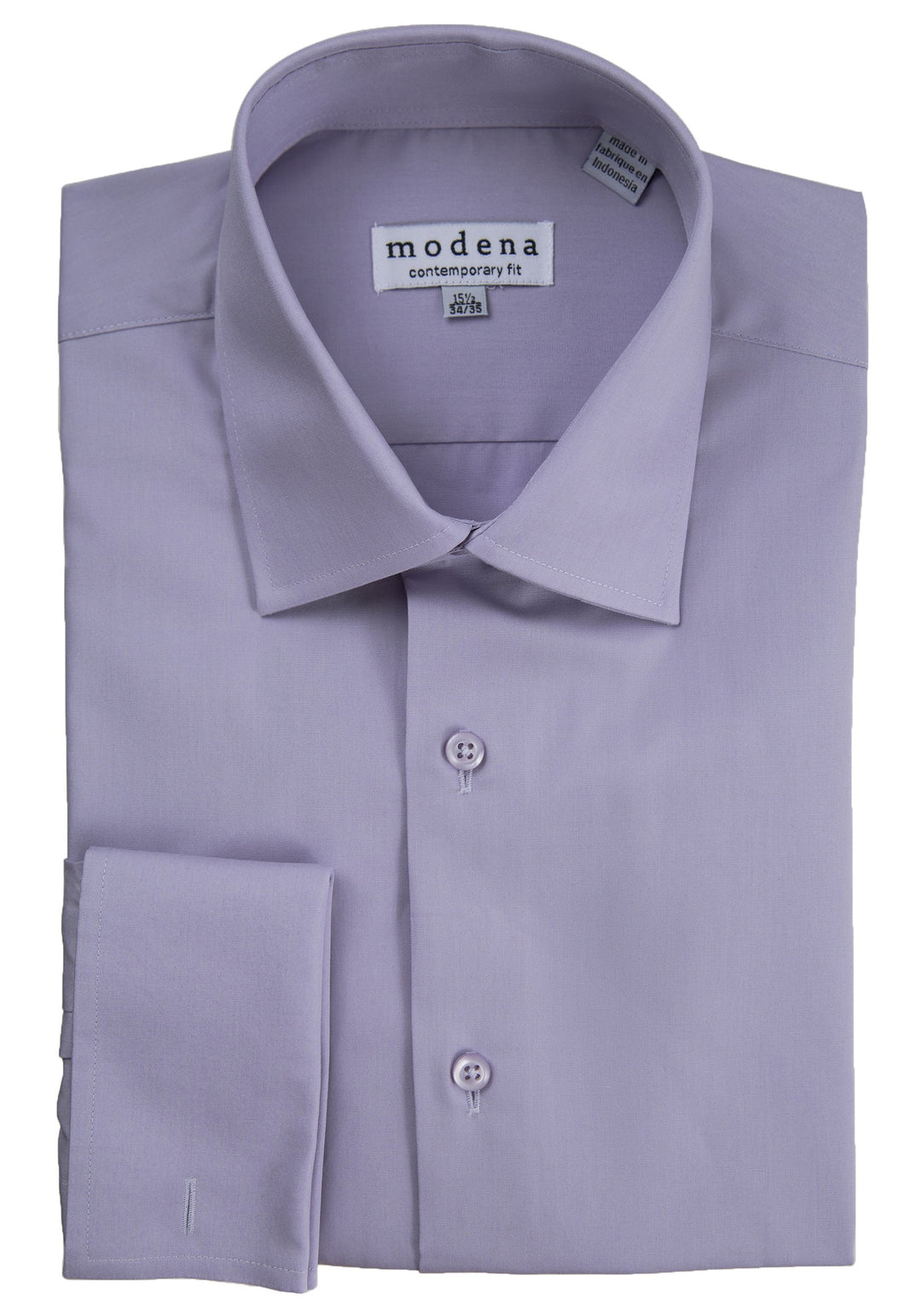 Modena Mens Contemporary (Slim) Fit French Cuff Solid Dress Shirt Colors Lavender / 17.5" Neck 36/37" Sleeve Slim Modena Mens Contemporary (Slim) Fit French Cuff Solid Dress Shirt Colors Lavender / 17.5" Neck 36/37" Sleeve Slim