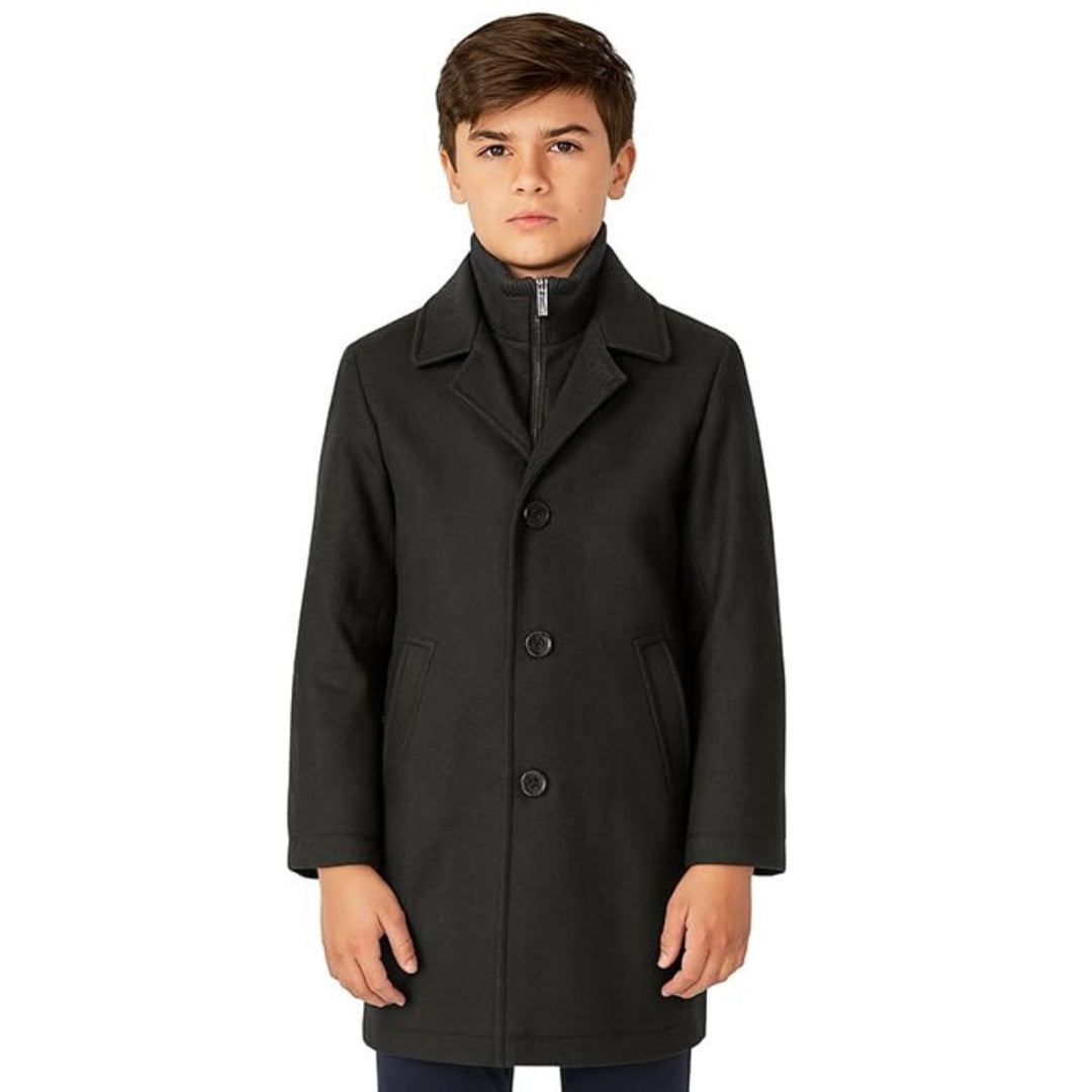 Bradley Jons Boys Slim Fit Wool Coat – 3/4 Length Dress Overcoat with Insulated Bib