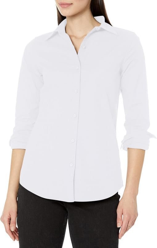 Women's Button Down Long Sleeve Poplin Dress Shirts for Work Office Business Casual Blouse Tops (Available in Plus Size)