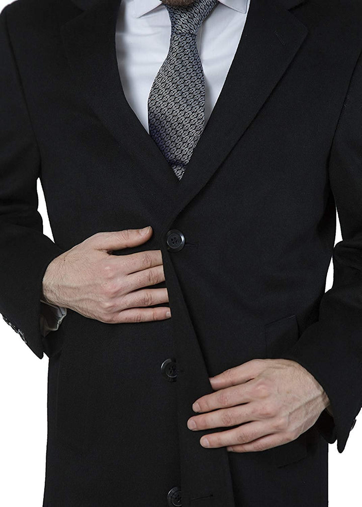Solid Black Adam Baker Men's Single Breasted Luxury Wool Full Length Topcoat - Available in Colors