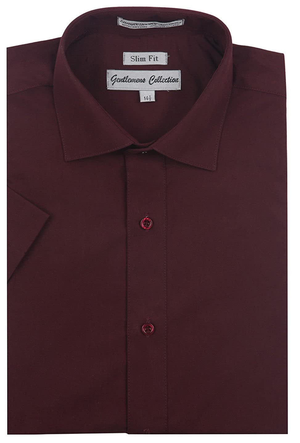 Gentlemens Collection Men's Slim Fit Short Sleeve Easy Care Solid Dress Shirt