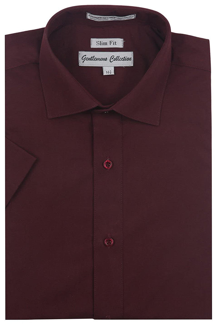 Gentlemens Collection Men's Slim Fit Short Sleeve Easy Care Solid Dress Shirt