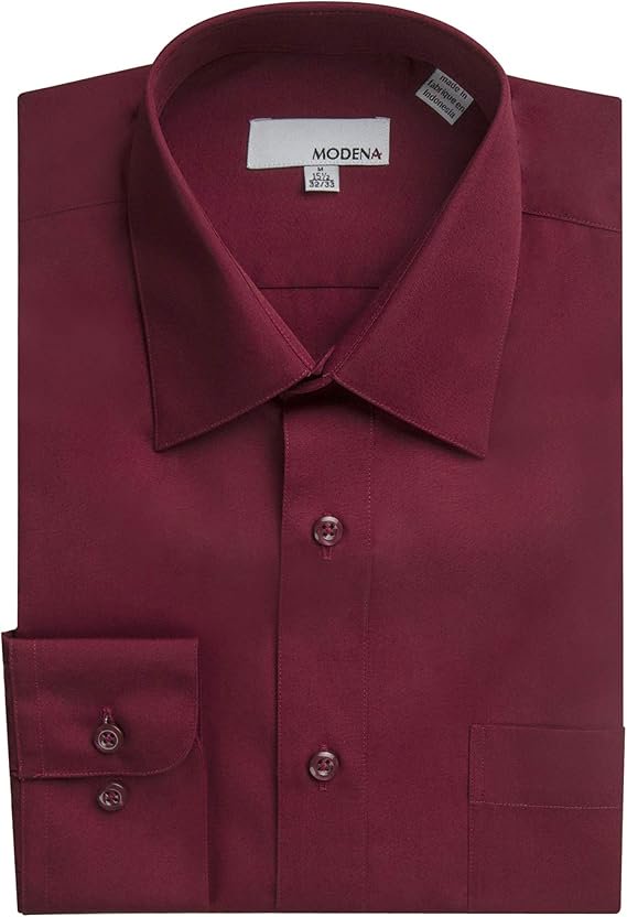 Modena Men’s Contemporary (Slim) Fit Long Sleeve Solid Dress Shirt – Colors