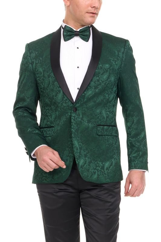 Mens Floral Tuxedo Jacket Paisley Shawl Lapel Suit Blazer Dinner Jacket for Prom, Wedding - Matching Bowtie Included