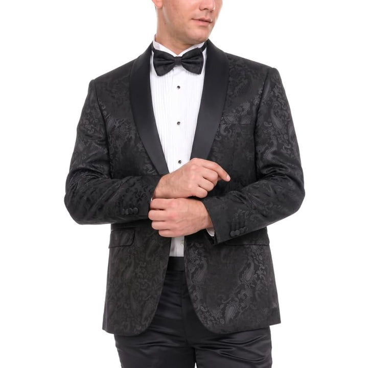 Mens Floral Tuxedo Jacket Paisley Shawl Lapel Suit Blazer Dinner Jacket for Prom, Wedding - Matching Bowtie Included