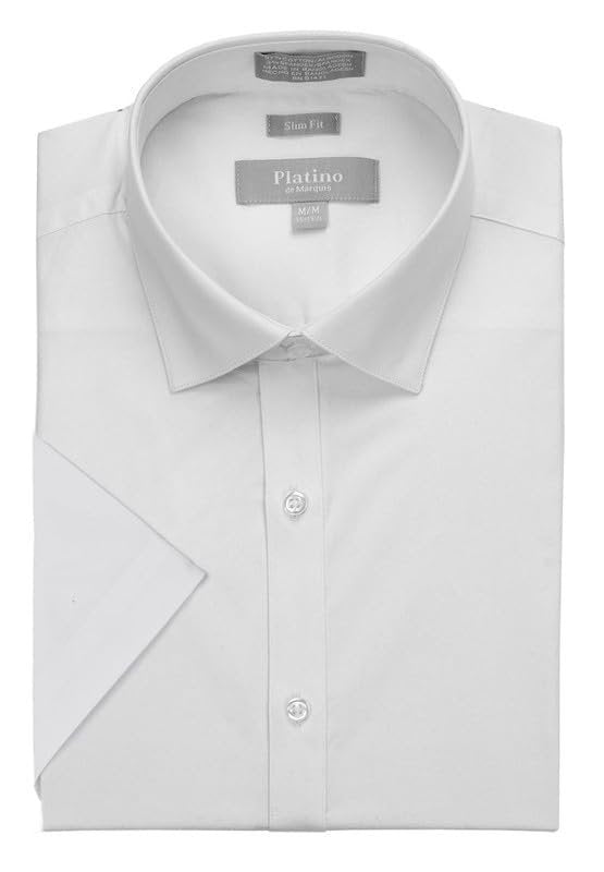Adam Baker Men's Slim Fit Short Sleeve Stretch Poplin Dress Shirt