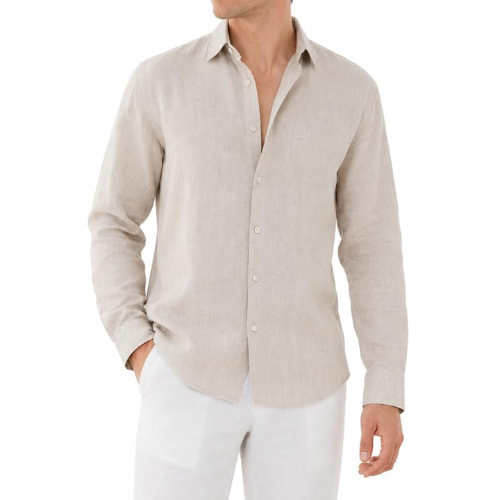 Adam Baker Men's Linen Shirt, Long Sleeve Cotton Linen Casual Shirt, Lightweight Breathable Summer Wedding Vacation Shirt
