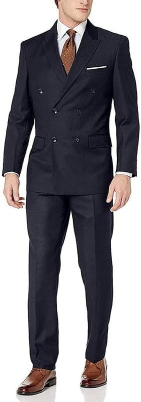 Adam Baker Men's Slim Fit Double-Breasted 2-Piece (Jacket & Pants) Wool Suit Set