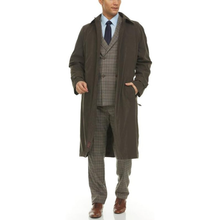 Adam Baker Men's Olive & Navy Single Breasted Full Length Trench Coat All Year Round Raincoat