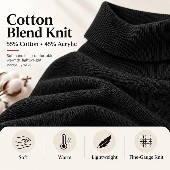 Adam Baker Men's Cotton Blend Turtleneck Sweater, Casual Knitted Pullover Sweater