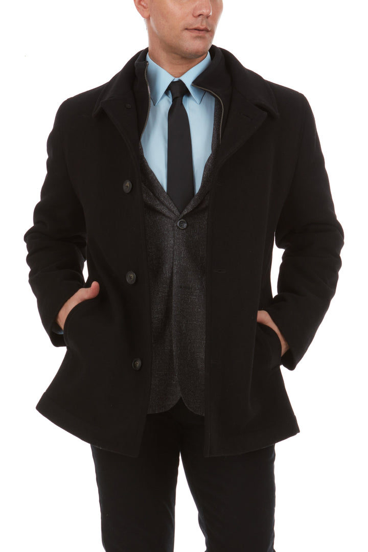 Adam Baker Men's Classic Fit Top Coat Wool Blend Overcoat Car Coat with Bib (Including Big & Tall)