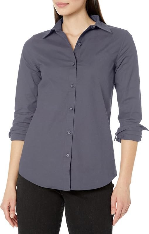 Women's Button Down Long Sleeve Poplin Dress Shirts for Work Office Business Casual Blouse Tops (Available in Plus Size)