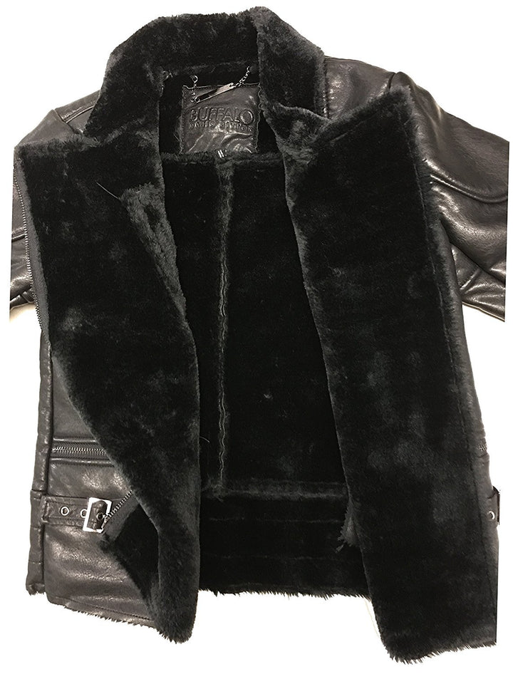 Buffalo David Bitton Women's PU Leather Moto Biker Jacket With Fur Lining.CLEARANCE, FINAL SALE!