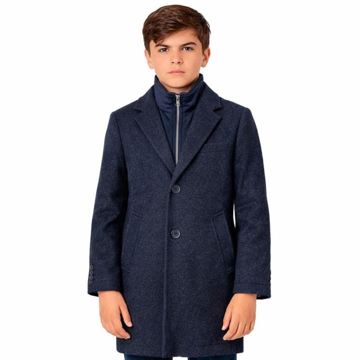Adam Baker Boy's Coat | Winter Jacket | Notched Collar Dress Coat for Boys | 3/4 Length Boys Overcoat with Removable Bib