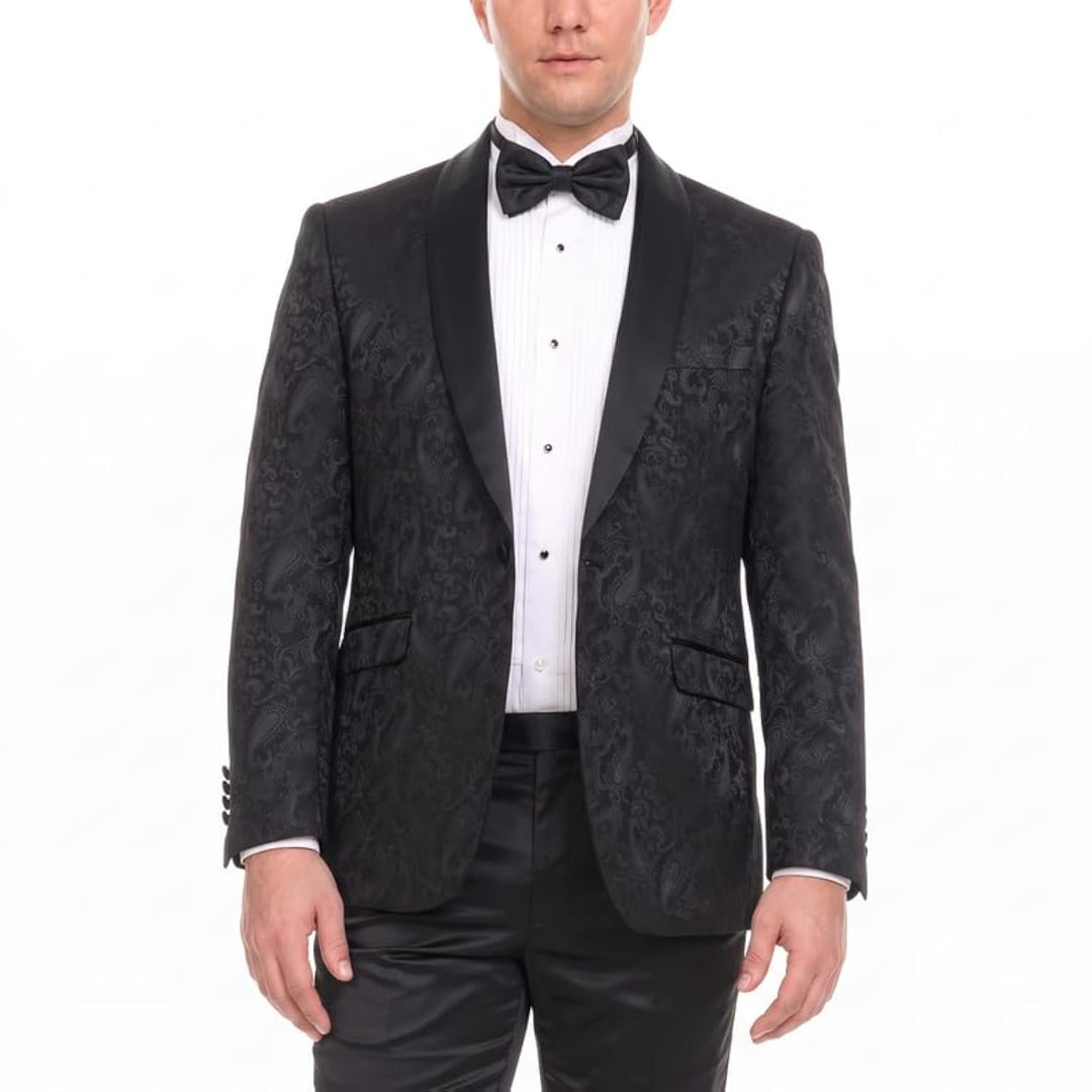 Mens Floral Tuxedo Jacket Paisley Shawl Lapel Suit Blazer Dinner Jacket for Prom, Wedding - Matching Bowtie Included