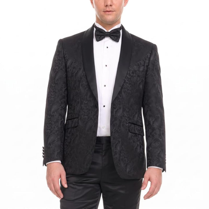 Mens Floral Tuxedo Jacket Paisley Shawl Lapel Suit Blazer Dinner Jacket for Prom, Wedding - Matching Bowtie Included