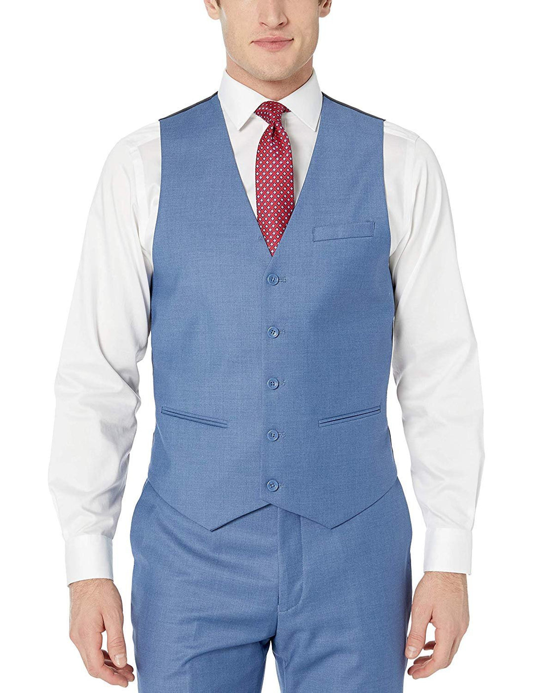 Adam Baker Men's Classic Fit Vested 3-Piece Suit — Jacket, Vest & Trousers | Indigo Blue & Powder Blue