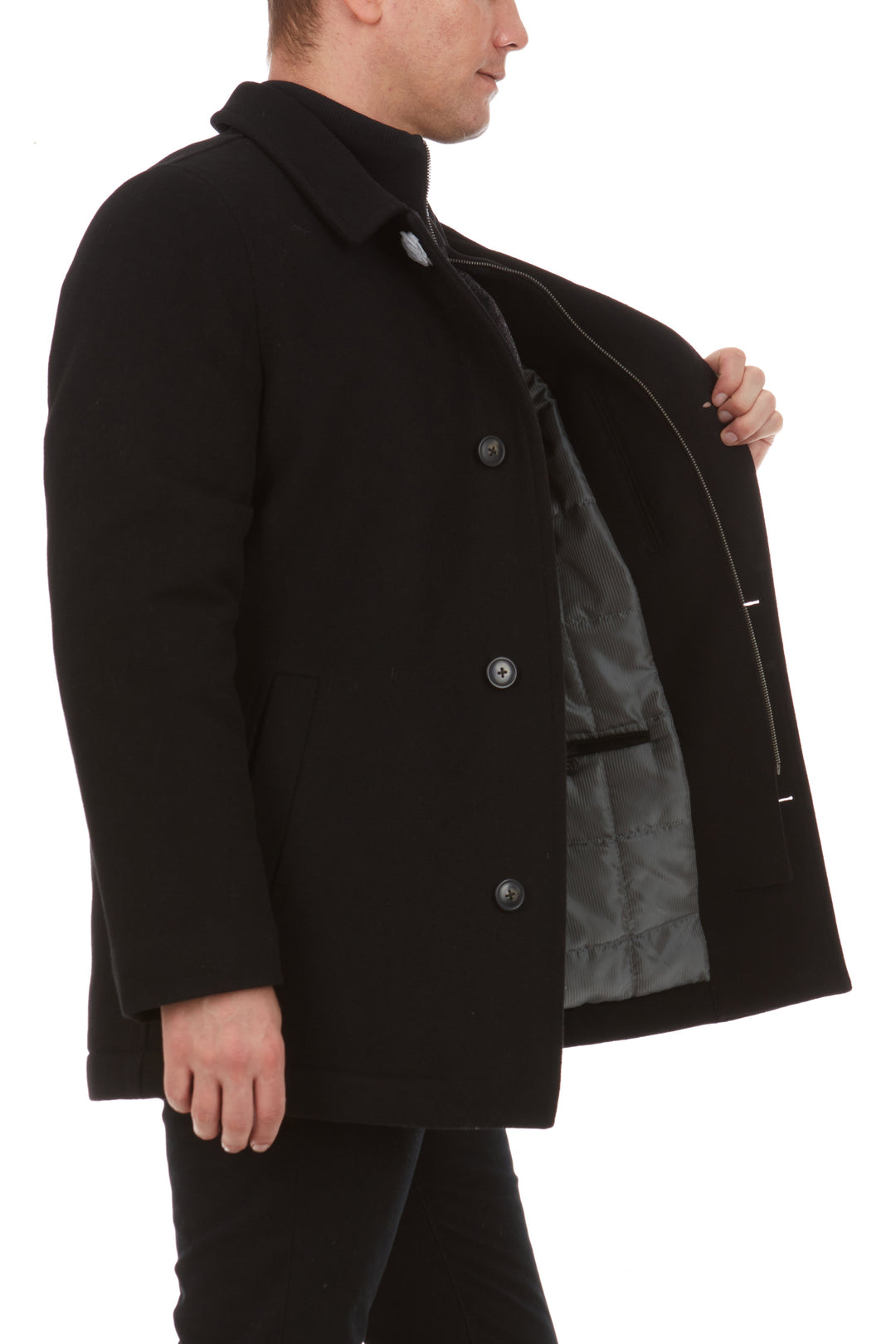 Adam Baker Men's Classic Fit Top Coat Wool Blend Overcoat Car Coat with Bib (Including Big & Tall)