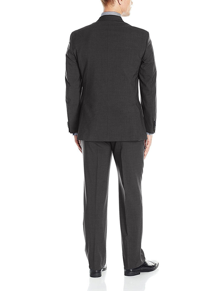Adam Baker Men's Charcoal & Grey Modern Fit 2-Piece Single Breasted Two Button Wool/Silk Blend Suit