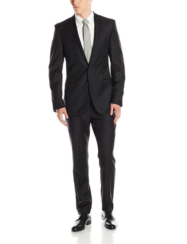 Adam Baker Men's 100% Wool Slim Fit 2-Piece Suit Set, Single Breasted Jacket and Trousers, for Business, Wedding & Prom