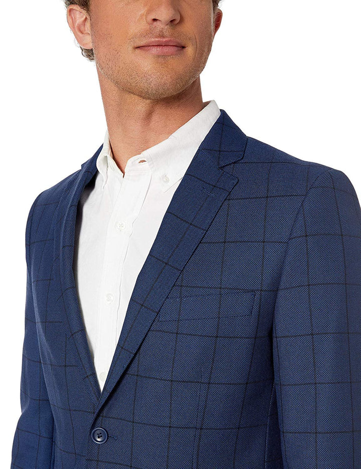 Adam Baker Men's Blue Plaid & Navy Modern Fit 2-Piece Single Breasted Two Button Wool/Silk Blend Suit