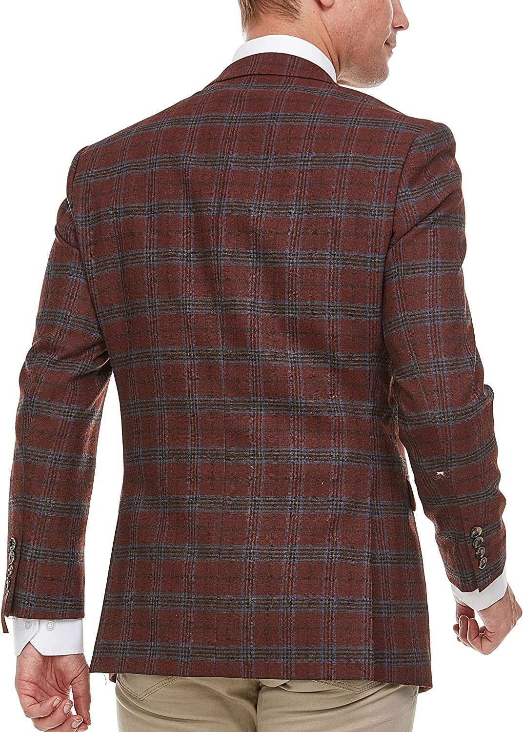 Adam Baker Men's Single Breasted 100% Wool Ultra Slim Fit Blazer/Sport Coat - Red Heather Plaid