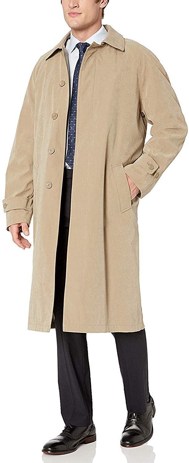 Adam Baker Men's Black & Taupe Single Breasted Full Length Trench Coat All Year Round Raincoat