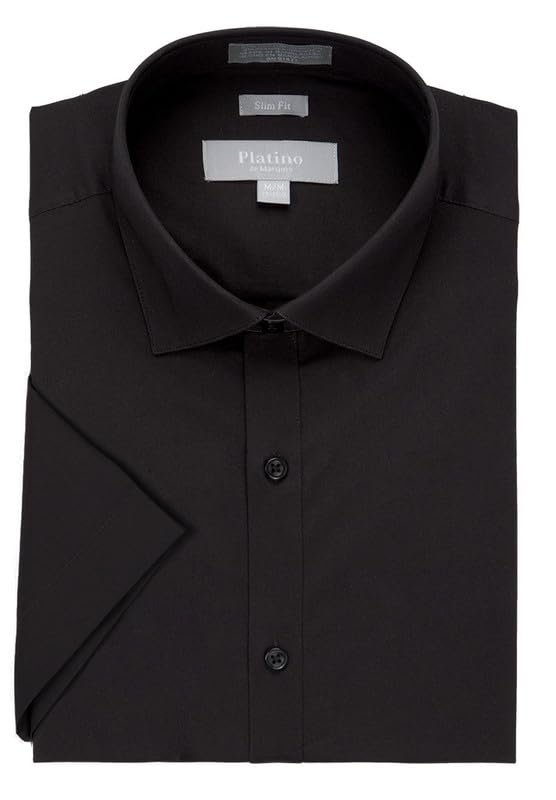 Adam Baker Men's Slim Fit Short Sleeve Stretch Poplin Dress Shirt
