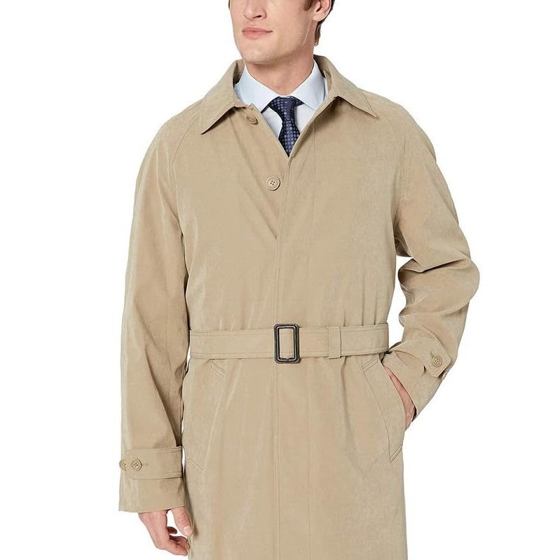 Adam Baker Men's Black & Taupe Single Breasted Full Length Trench Coat All Year Round Raincoat