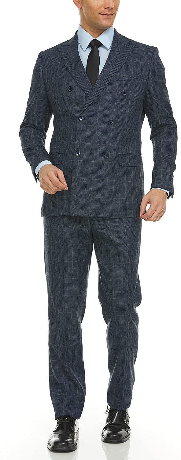 Adam Baker Men's Slim Fit Double Breasted 2-Piece (Jacket & Pants) Suit Set