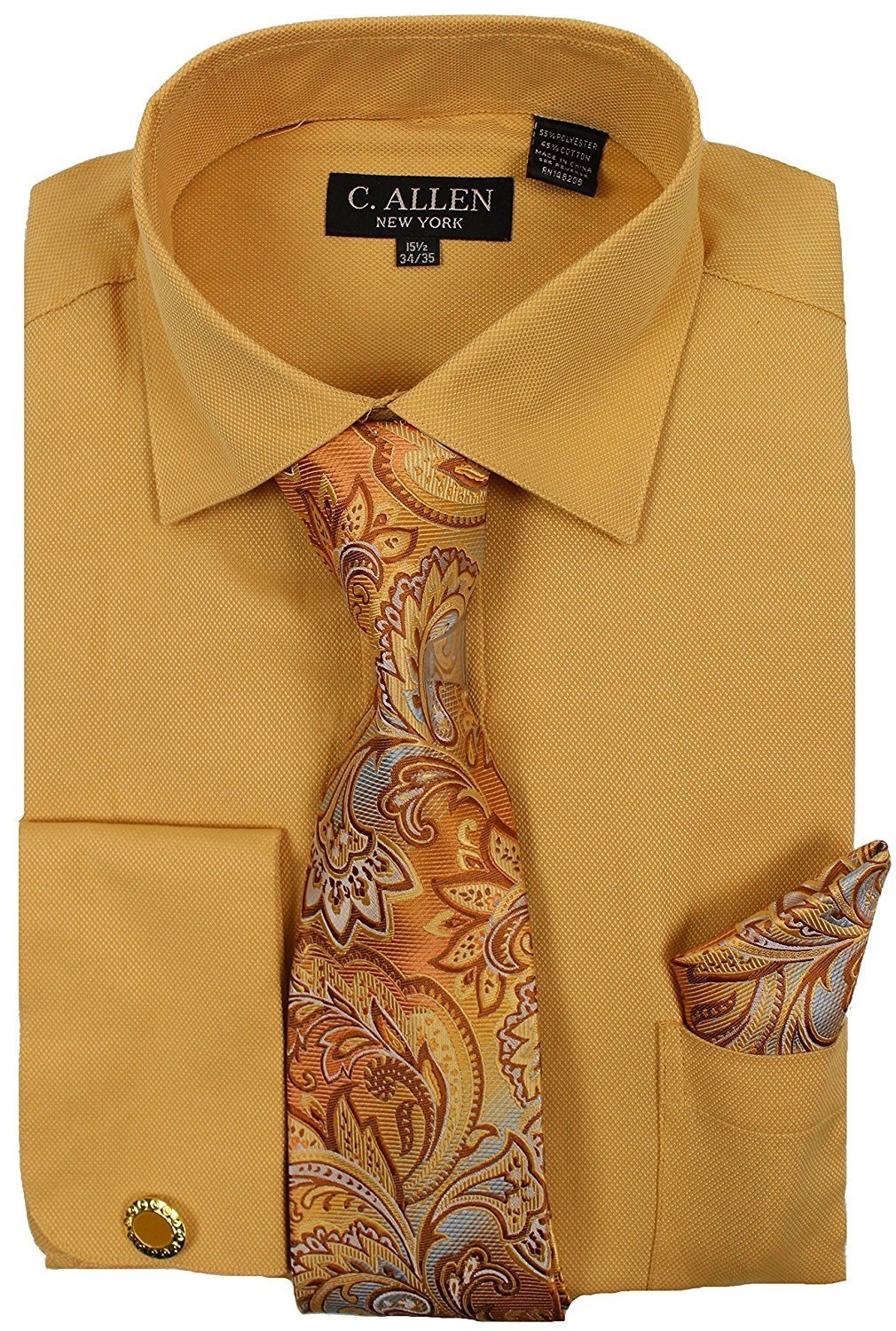 C. Allen Men's Regular Fit Micro Pattern French Cuff Dress Shirt - Cufflinks, Tie & Hanky Combo - CLEARANCE -  FINAL SALE