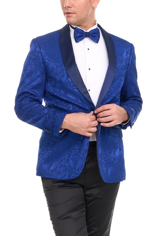 Mens Floral Tuxedo Jacket Paisley Shawl Lapel Suit Blazer Dinner Jacket for Prom, Wedding - Matching Bowtie Included