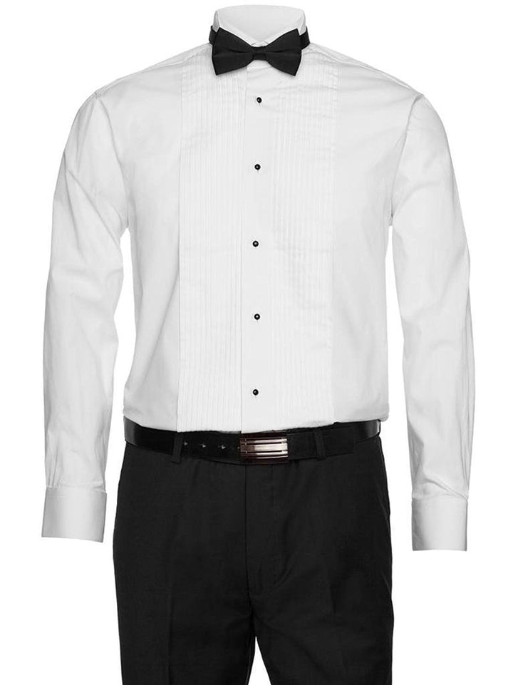Gentlemens Collection Men's Wing Tip Collar 1/4 inch Pleat Tuxedo Shirt (Black Bowtie Included) - CLEARANCE - FINAL SALE