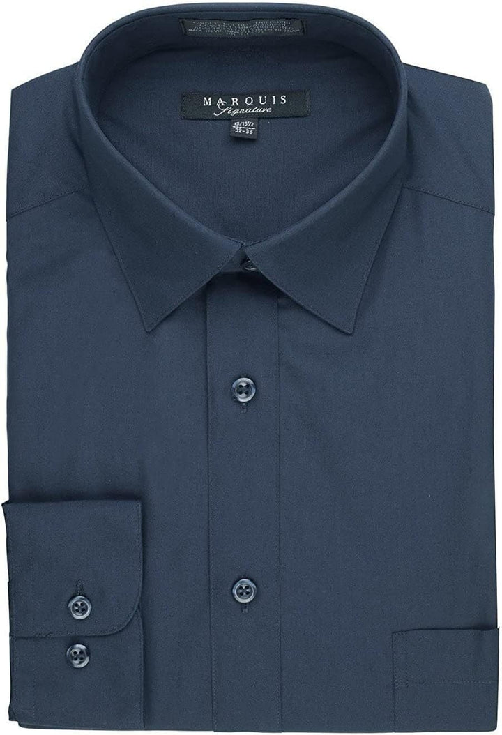 Marquis Men's Regular Fit Long Sleeve Wrinkle-Resistant Cotton Blend Solid Dress Shirt - Including Big and Tall