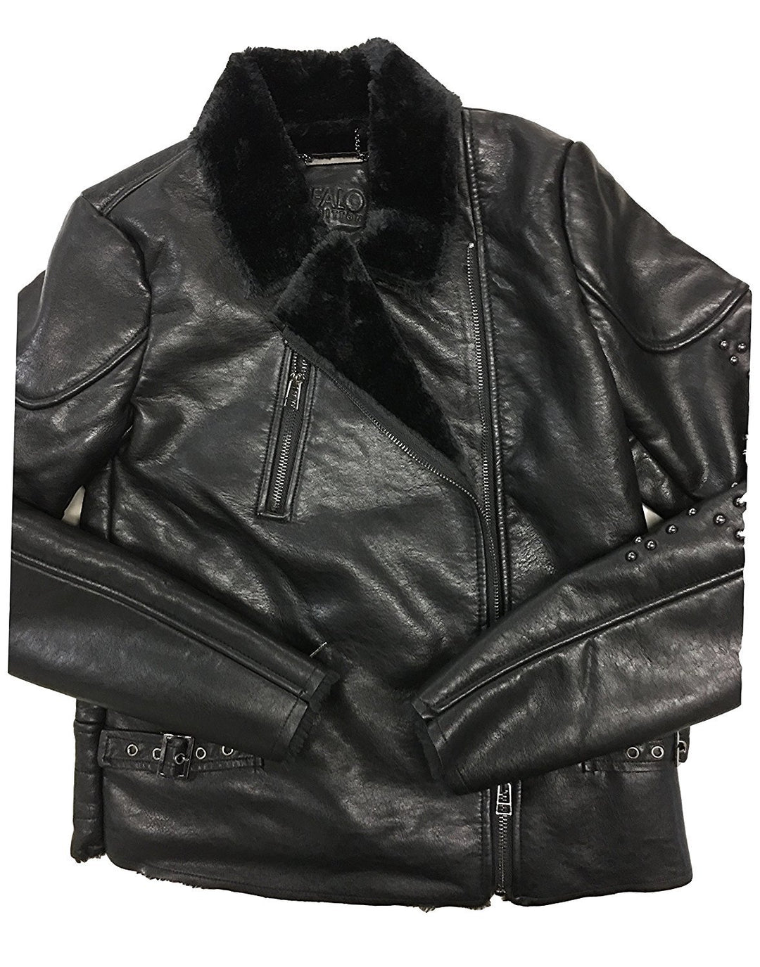 Buffalo David Bitton Women's PU Leather Moto Biker Jacket With Fur Lining.CLEARANCE, FINAL SALE!