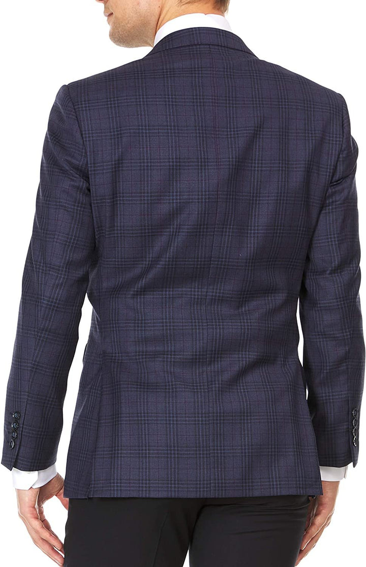 Adam Baker Men's Single Breasted 100% Wool Ultra Slim Fit Blazer/Sport Coat - Navy Tweed