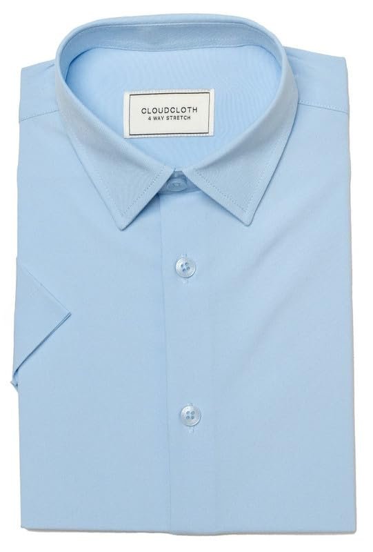 Adam Baker Boy's Regular Fit 4-Way Stretch Short Sleeve Solid Dress Shirt - Colors