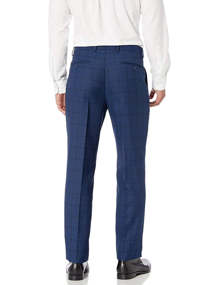 Adam Baker Men's Blue Plaid & Navy Modern Fit 2-Piece Single Breasted Two Button Wool/Silk Blend Suit