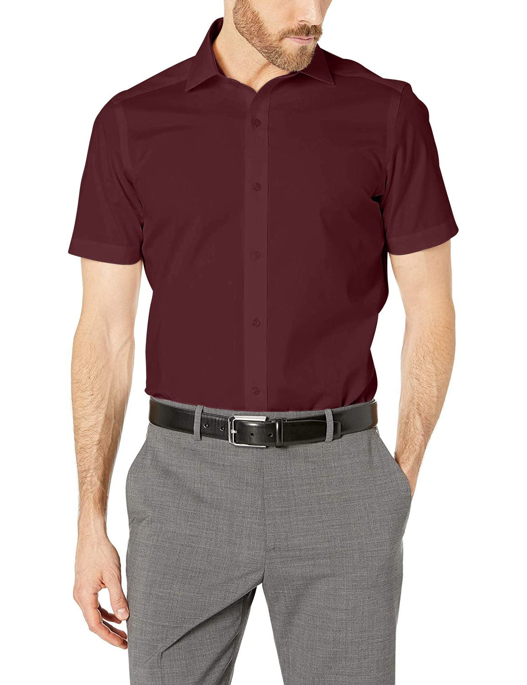 Gentlemens Collection Men's Slim Fit Short Sleeve Easy Care Solid Dress Shirt