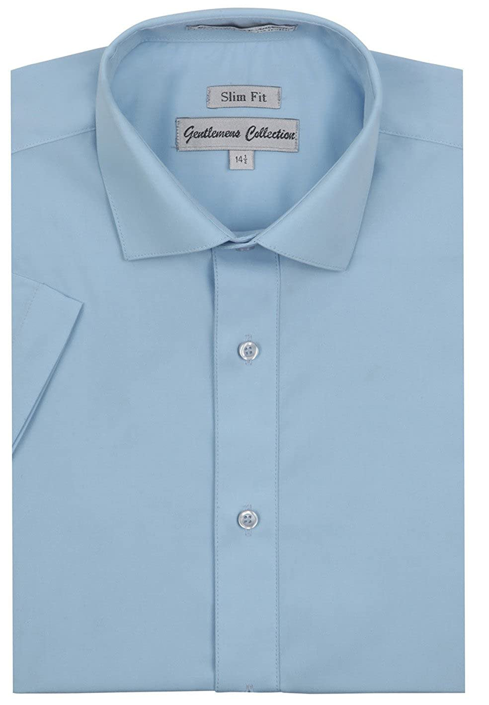 Gentlemens Collection Men's Slim Fit Short Sleeve Easy Care Solid Dress Shirt
