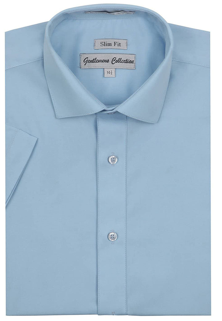 Gentlemens Collection Men's Slim Fit Short Sleeve Easy Care Solid Dress Shirt