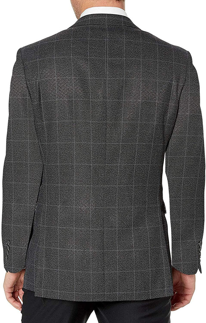 Adam Baker Men's Single Breasted 100% Wool Ultra Slim Fit Blazer/Sport Coat - Grey Windowpane