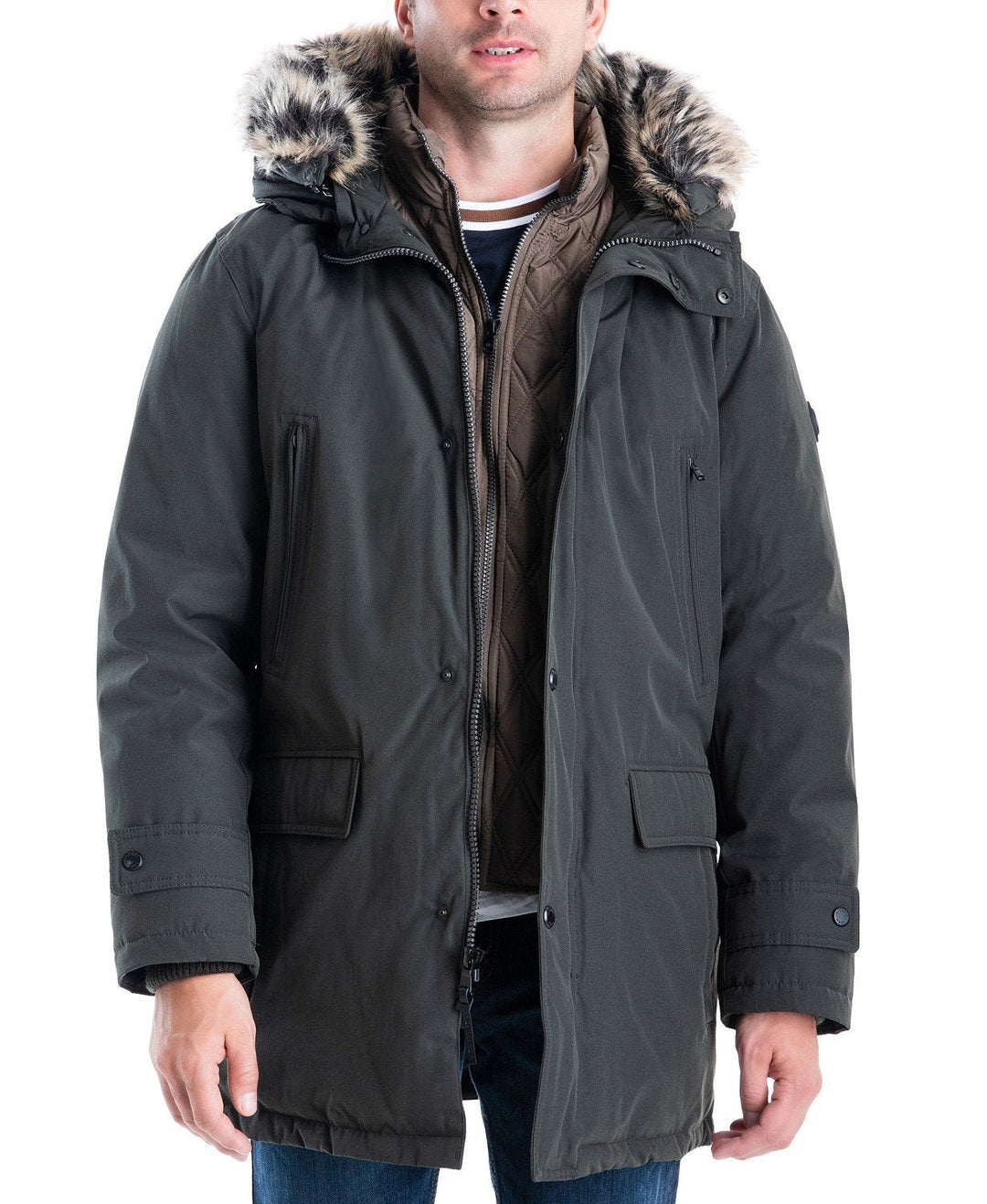 Michael Kors Men's Heavyweight Hooded Snorkel Parka Coat with Bib