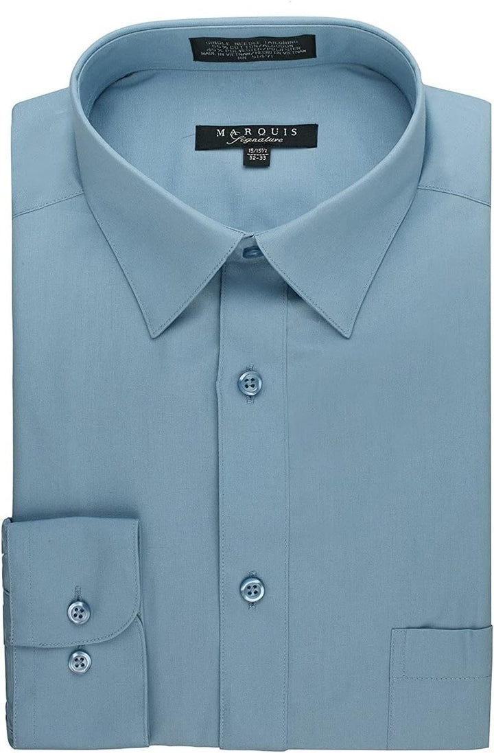 Marquis Men's Regular Fit Long Sleeve Wrinkle-Resistant Cotton Blend Solid Dress Shirt - Including Big and Tall