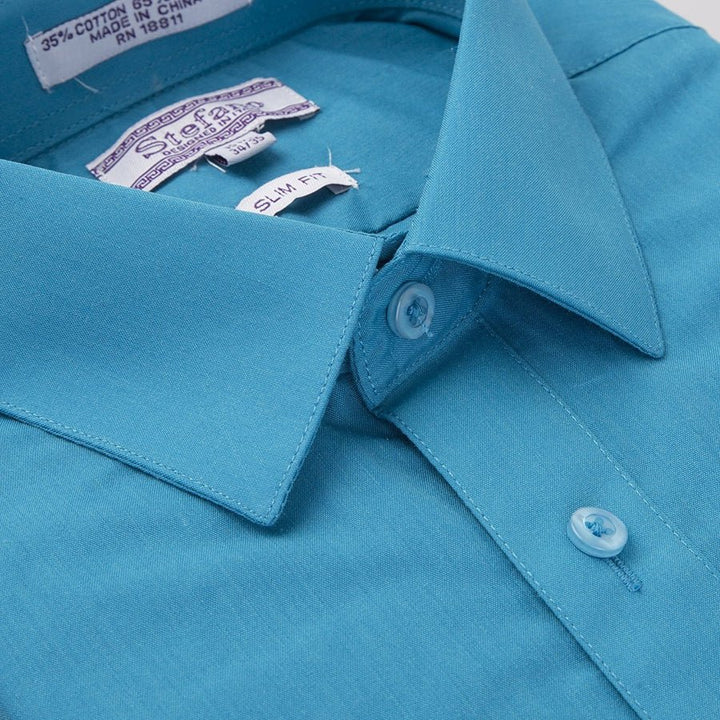 Stefano Men's Classic Fit Convertible Cuffs Solid Dress Shirt - Many Colors Available