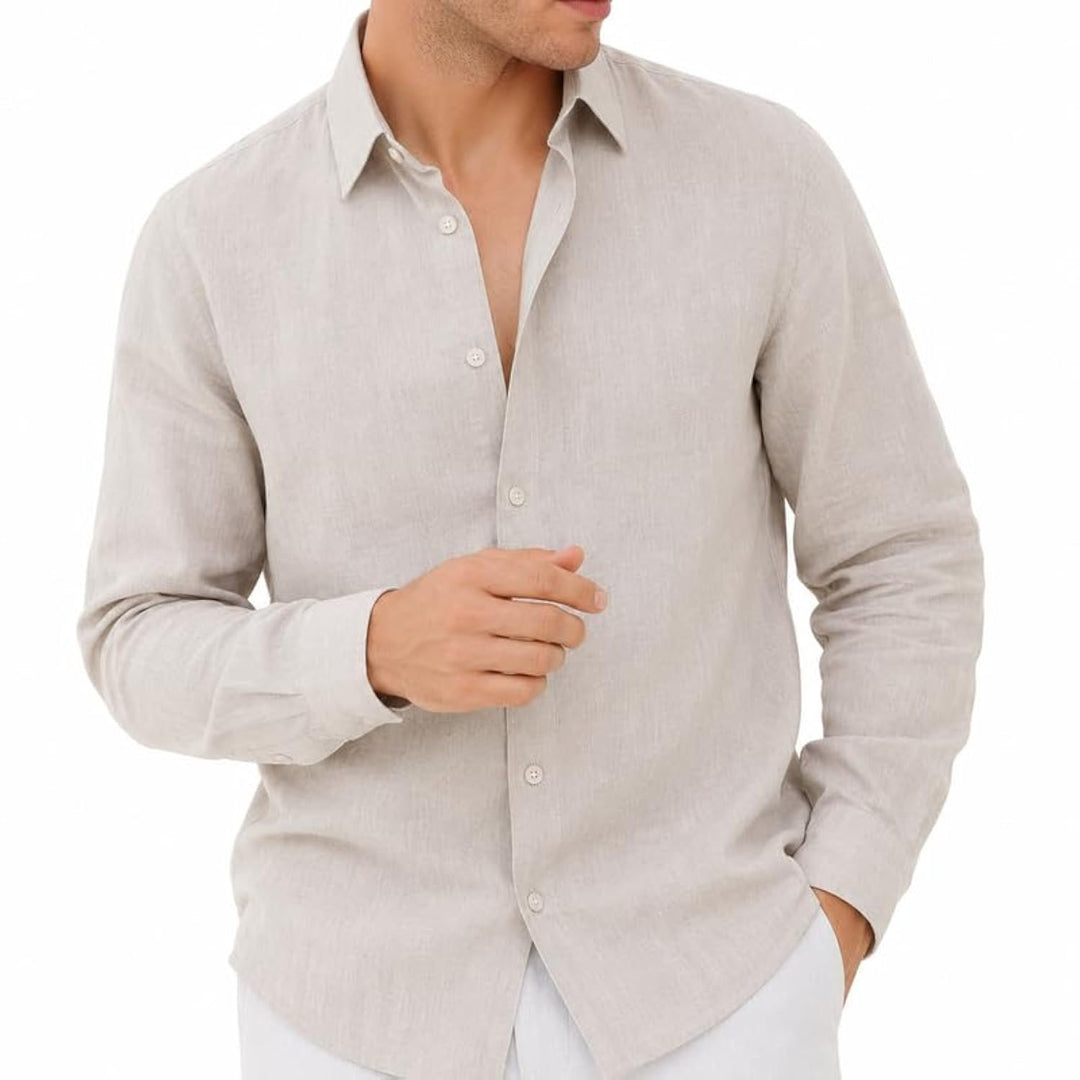 Adam Baker Men's Linen Shirt, Long Sleeve Cotton Linen Casual Shirt, Lightweight Breathable Summer Wedding Vacation Shirt